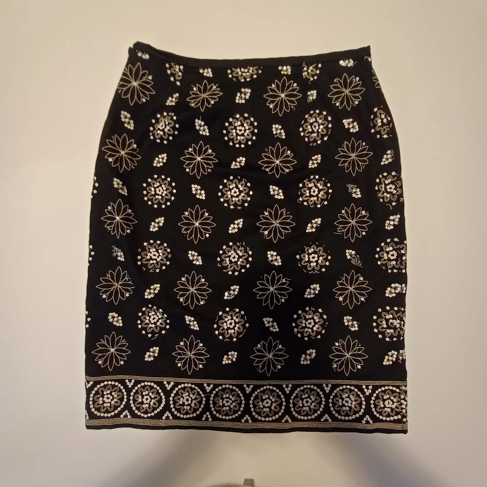 Sigrid Olsen Embroidered Sequined Straight Skirt Women's Size 2